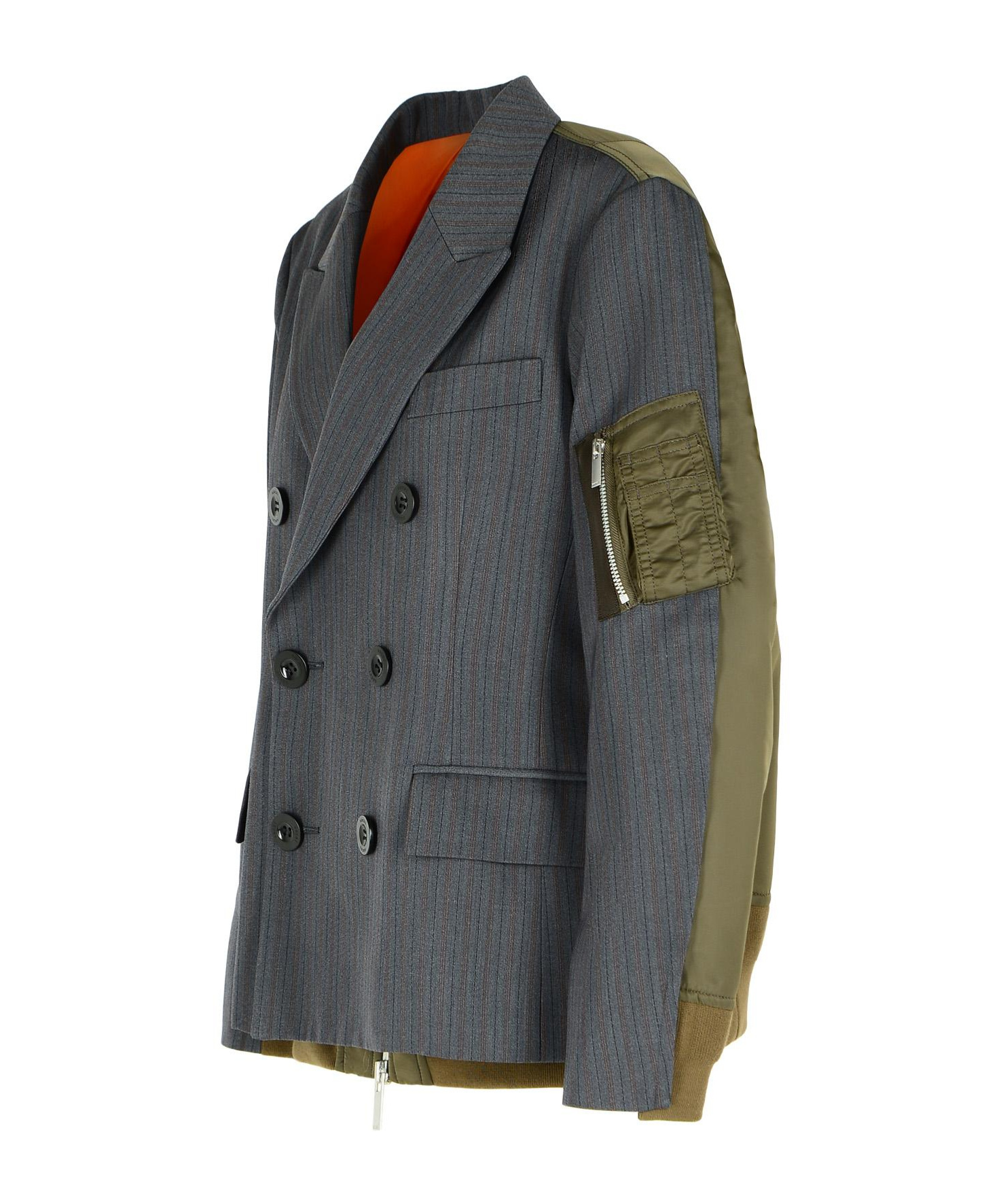 Sacai Double-breasted Wool And Nylon Blazer In Gray