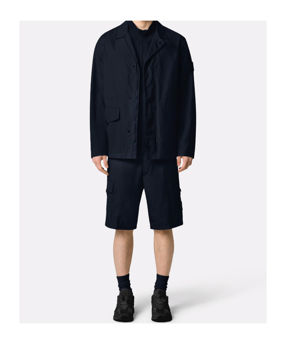 Stone Island Blazer With Natural Weather Barrier And Two-way Zip In Navy Blue