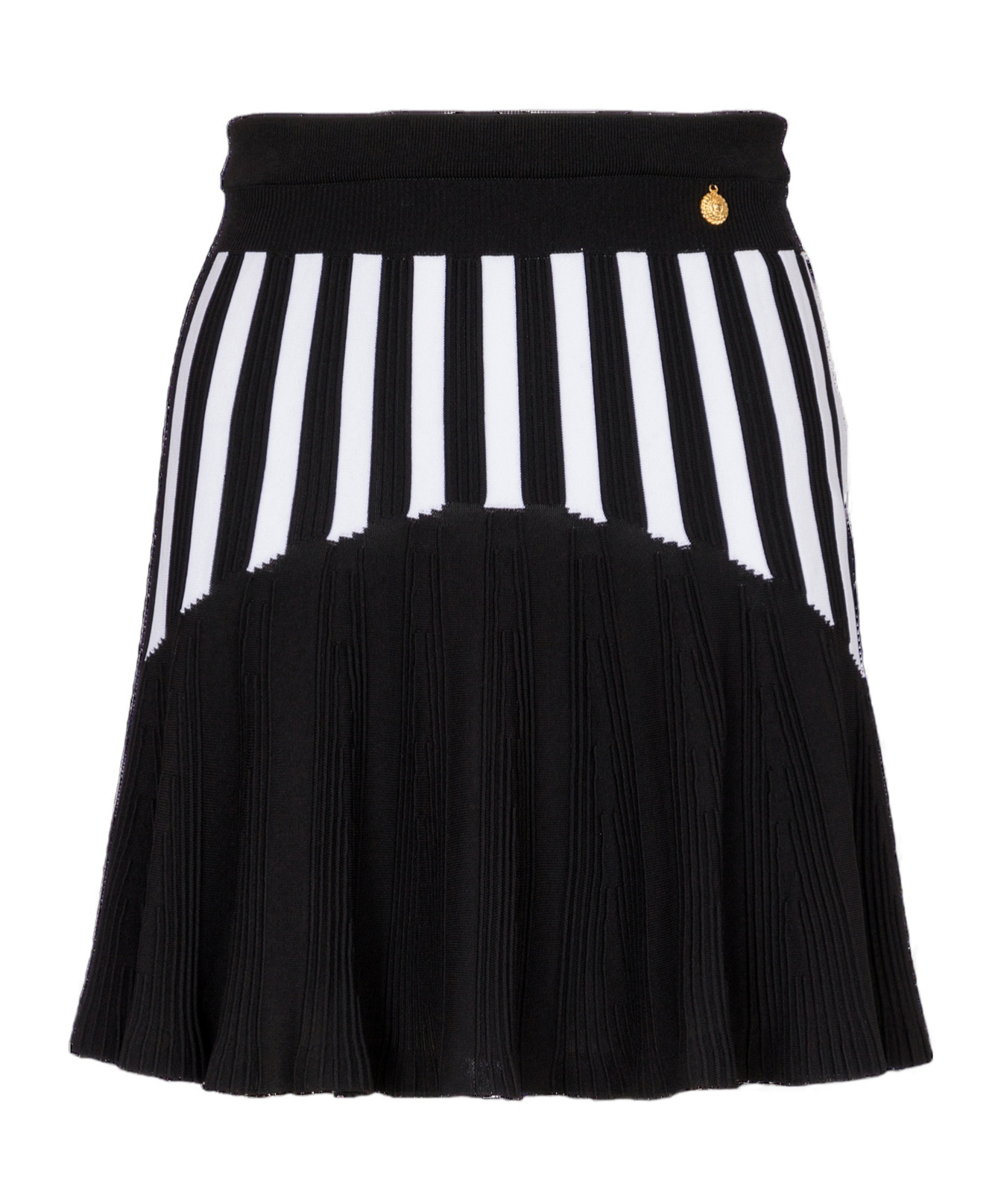 Balmain Striped Knit Pleated Mini Skirt In Black
