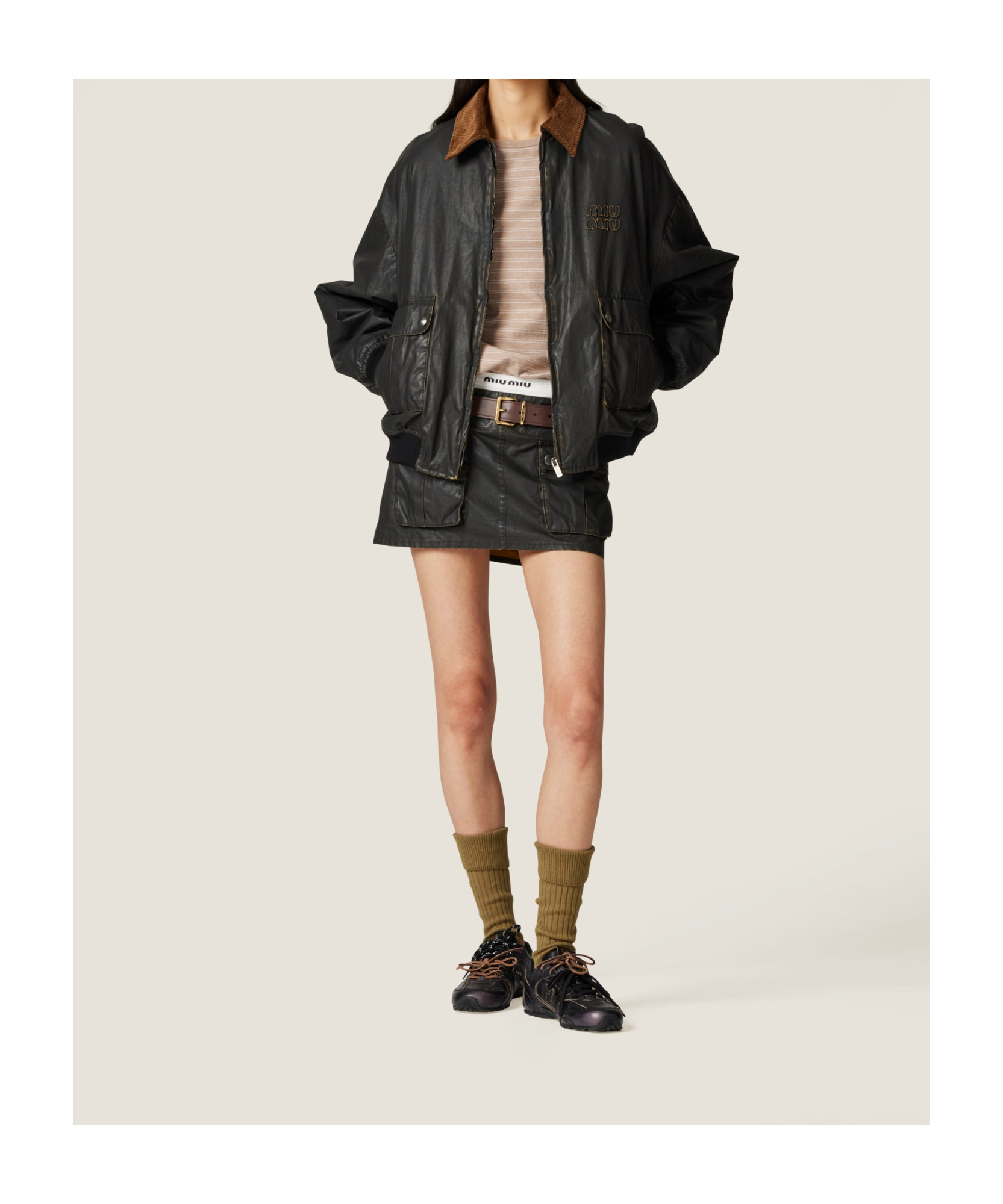 Miu Miu Coated Cotton Poplin Bomber Jacket In Black