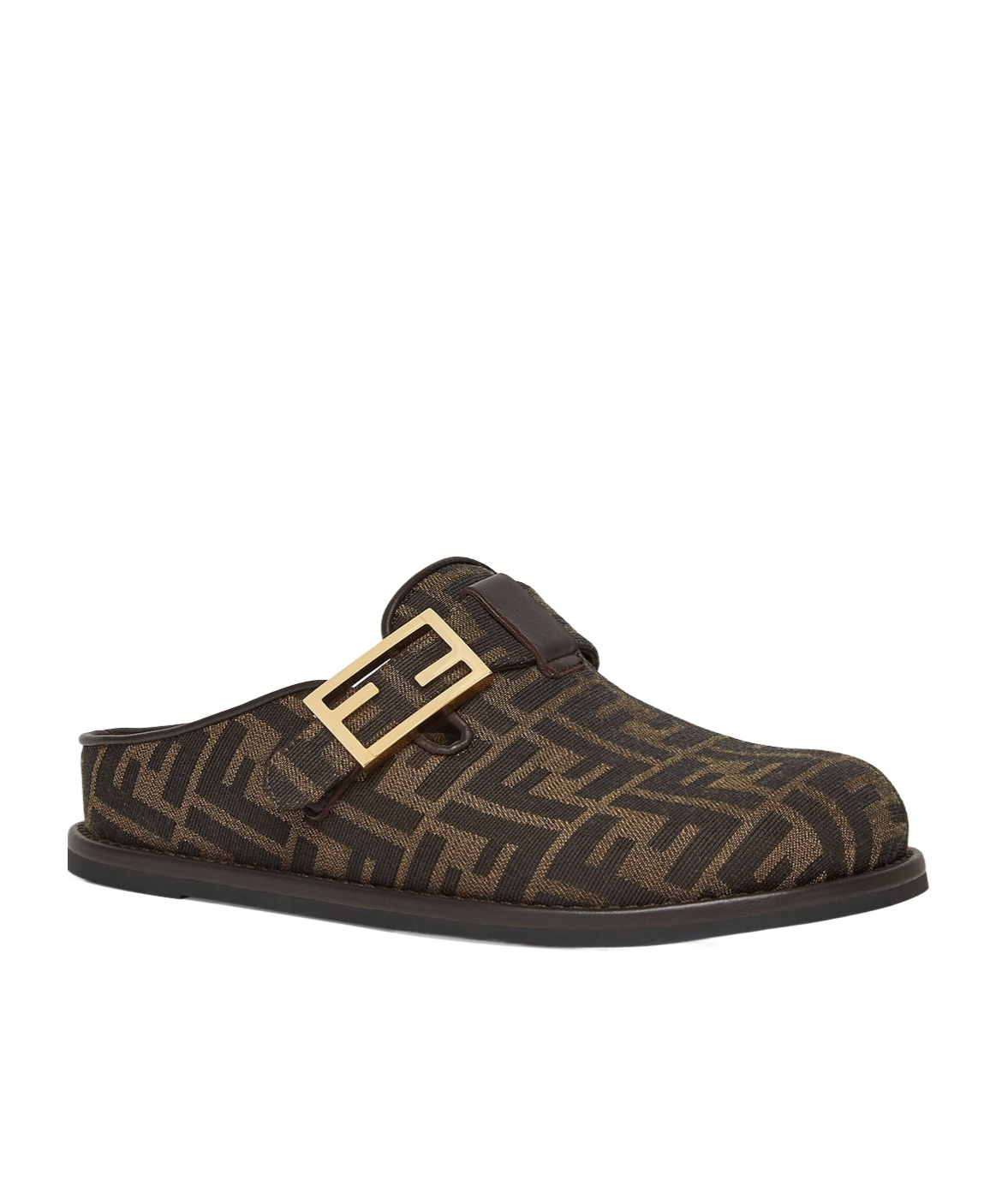 Fendi Round-toed Sabots With Ff Strap In Black