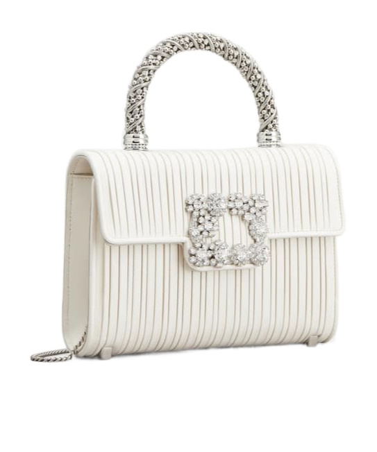 Roger Vivier Jewel Efflorescence Mini Leather Handbag In Cream