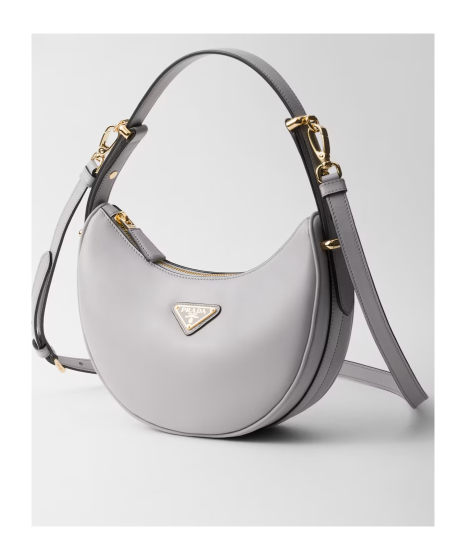 Prada Light Grey Leather Arque Bag Women In Gray