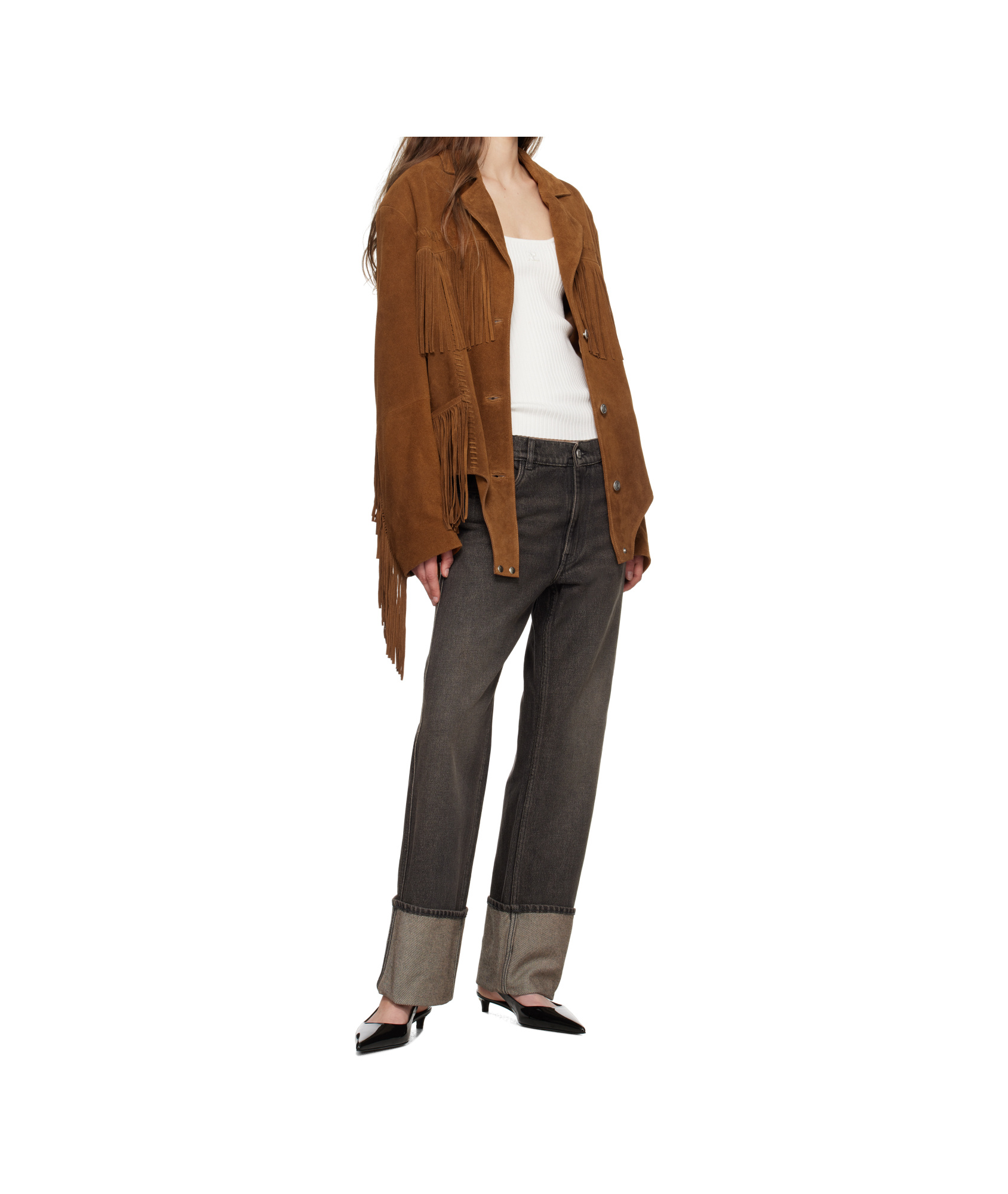 Coperni Brown Suede Fringed Body Jacket In Brown