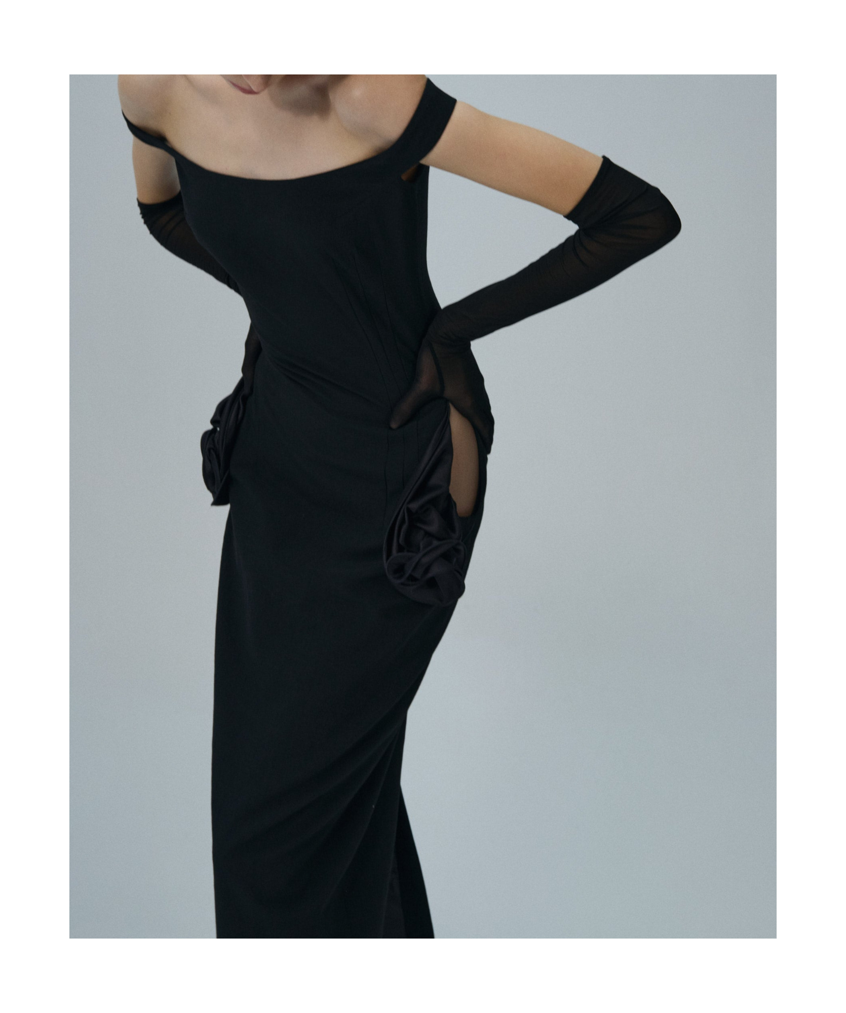 Magda Butrym Floral Side Cut Out Midi Dress In Black In Black
