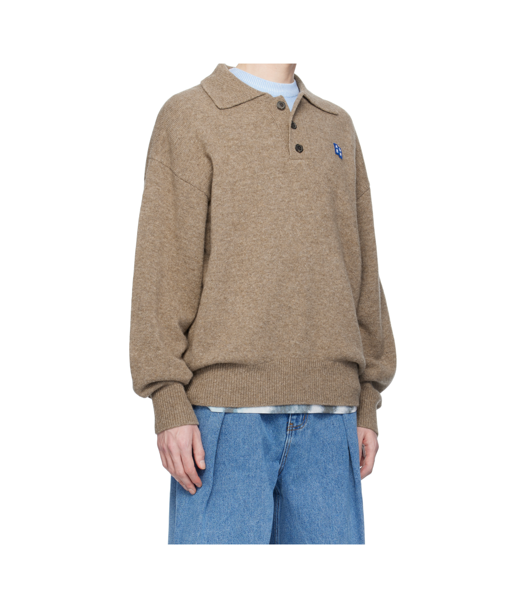 Ader Error Buttoned Polo-neck Sweater In Beige