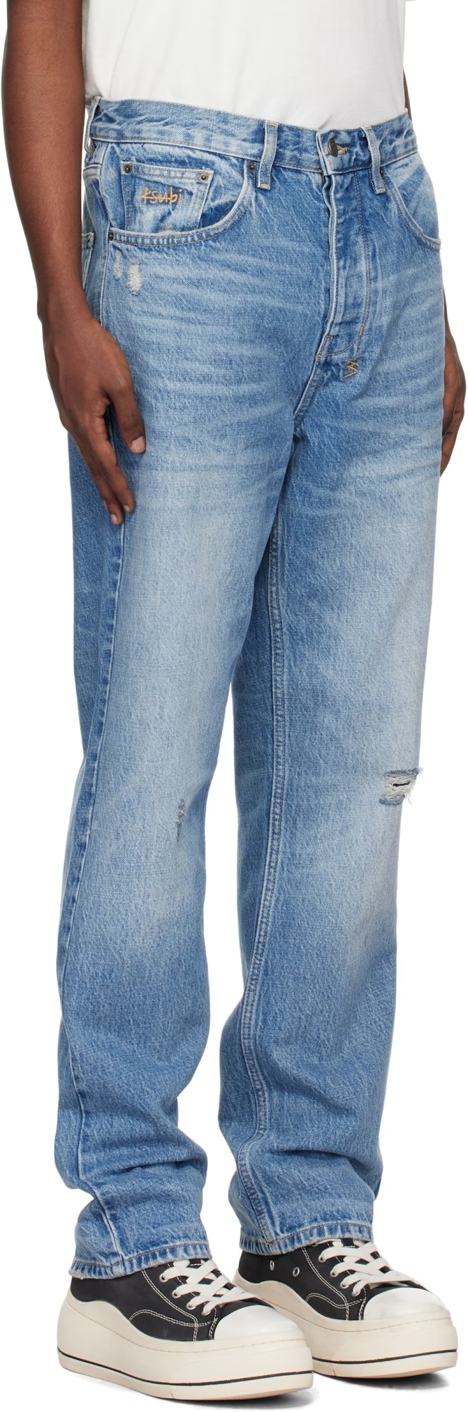 Shop Ksubi Denim Trousers With Belt Loops In Blue