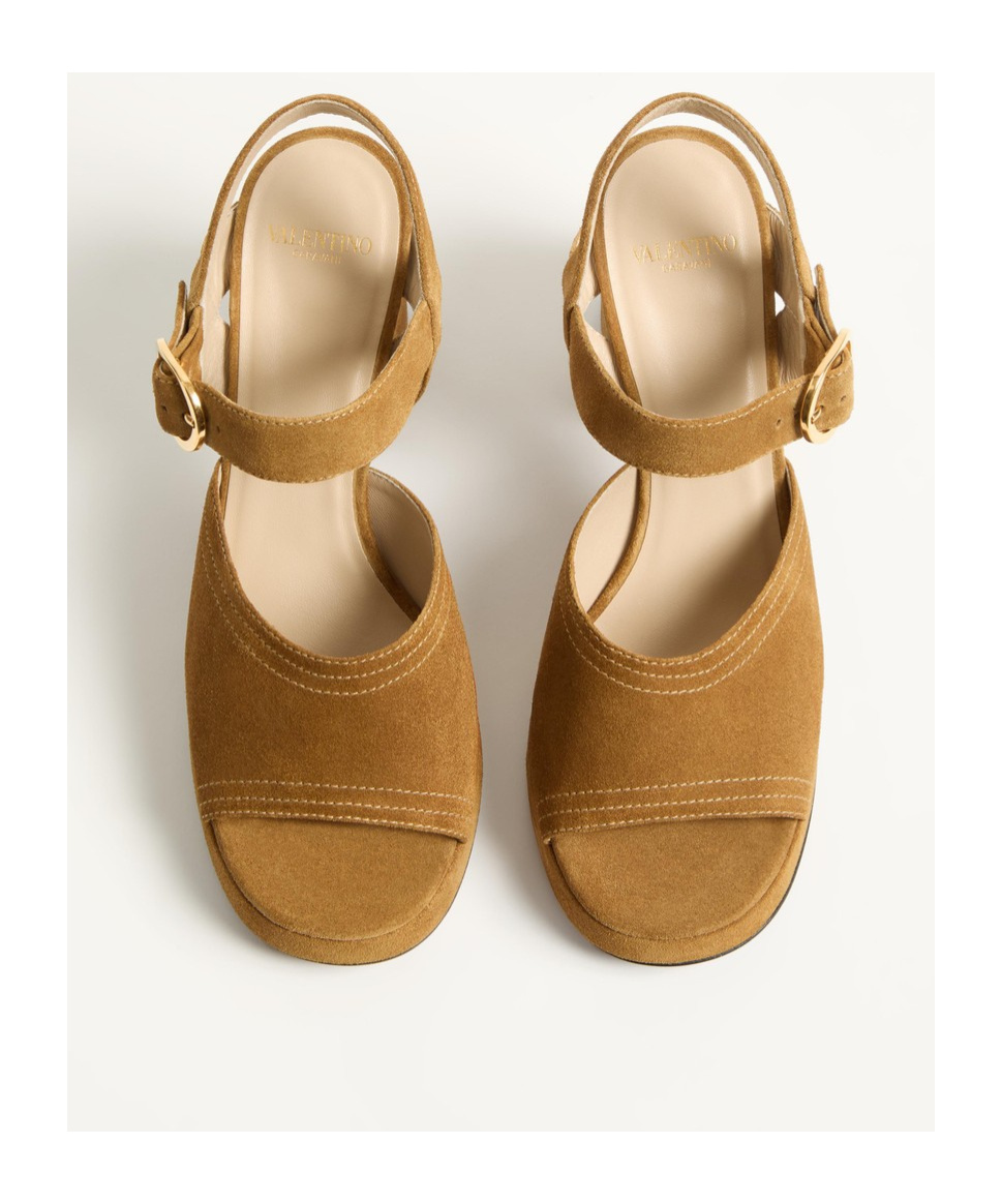Valentino Garavani Fawcette Platform Crust Leather Sandal 100mm Woman Havana Beige 40 In Brown