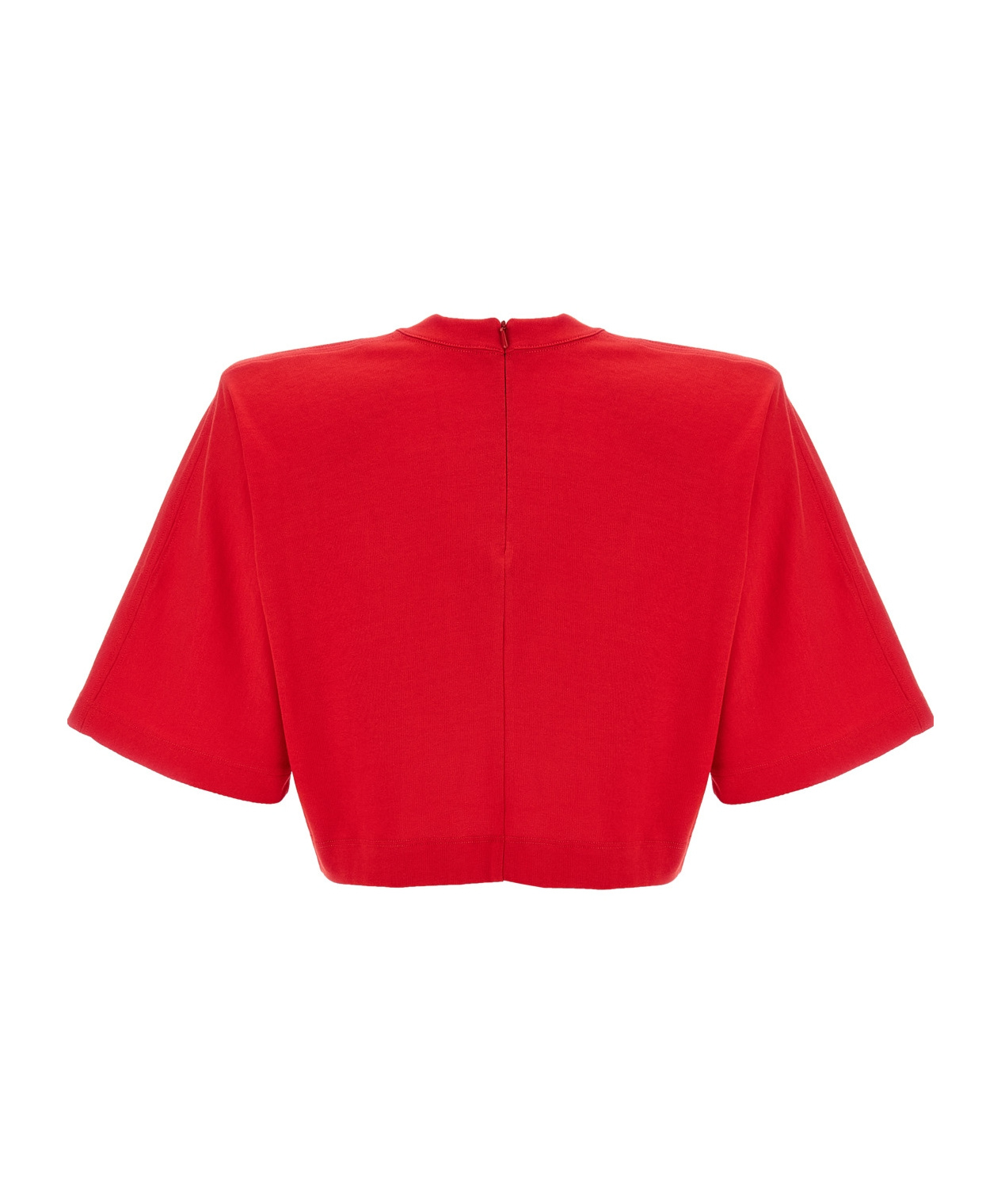 Pinko Short-sleeved Crop Top With Padded Shoulders In Red