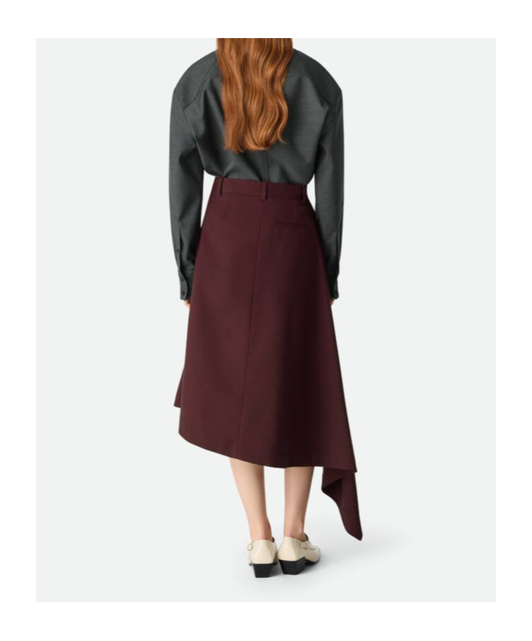 Bottega Veneta Womens Aubergine Sartorial Asymmetric Wool Midi Skirt In Multicolor