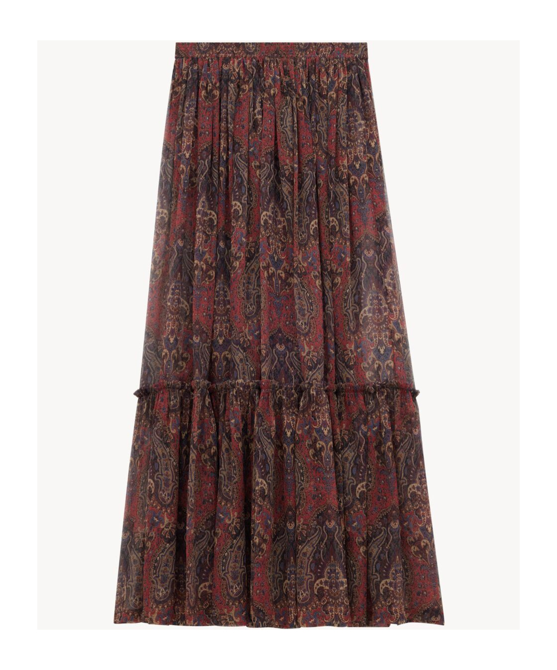 Saint Laurent Paisley Silk Crepe Ruffled Skirt In Red