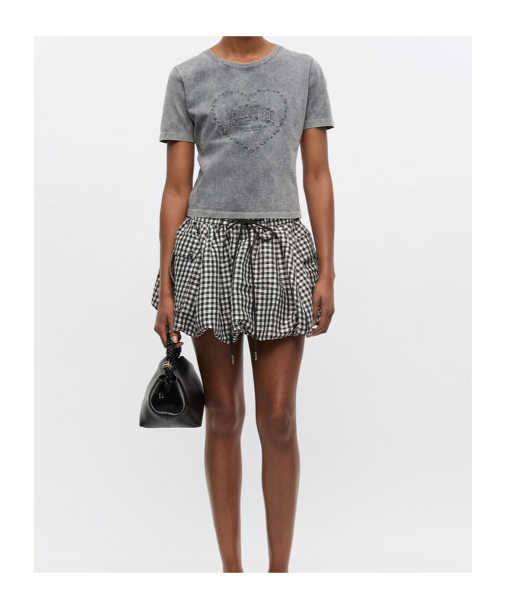 Ganni Cotton T-shirt Featuring Heart Embroidery In Gray