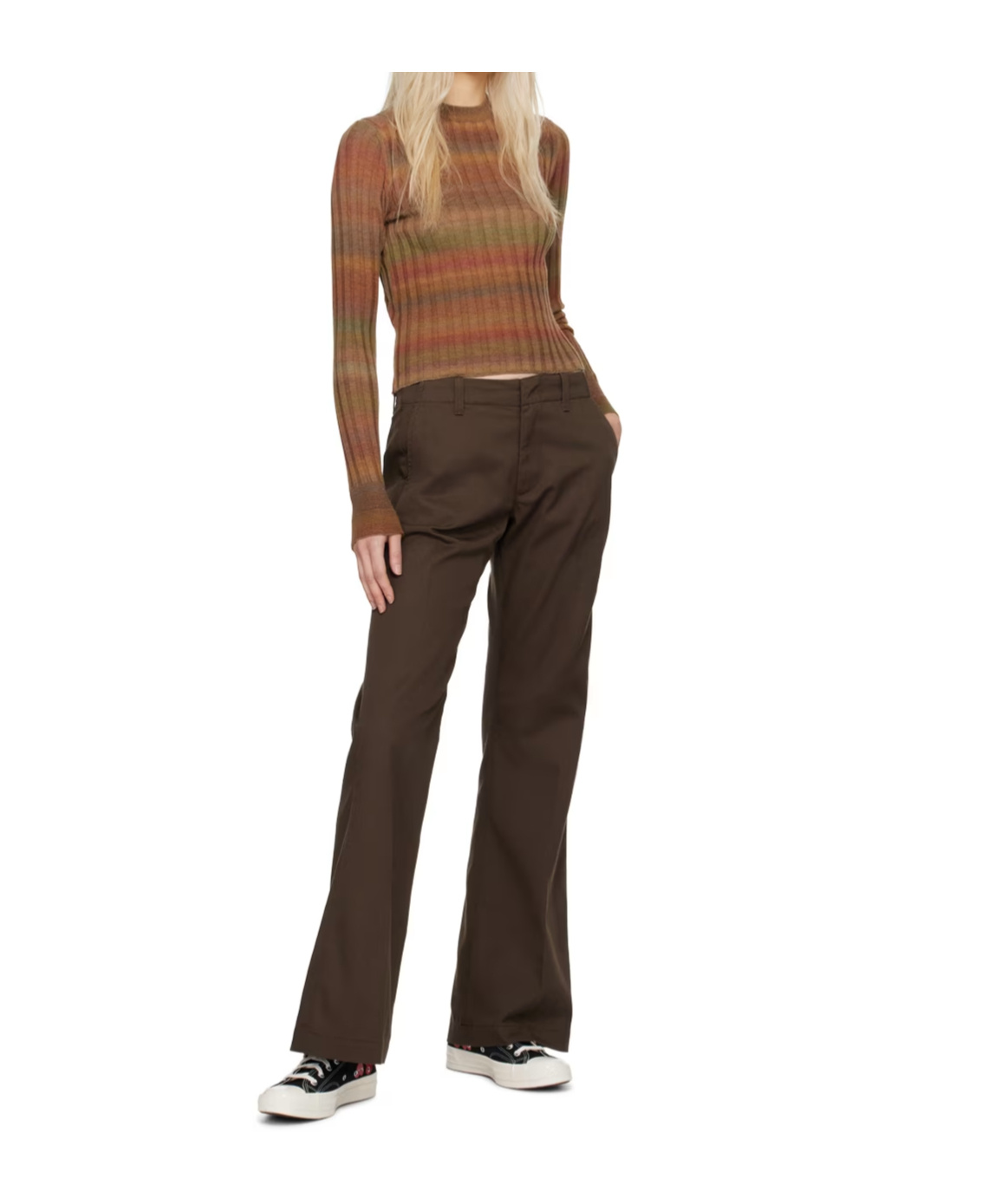 Re/done Pressed-crease Cotton-blend Flared Trousers In Brown