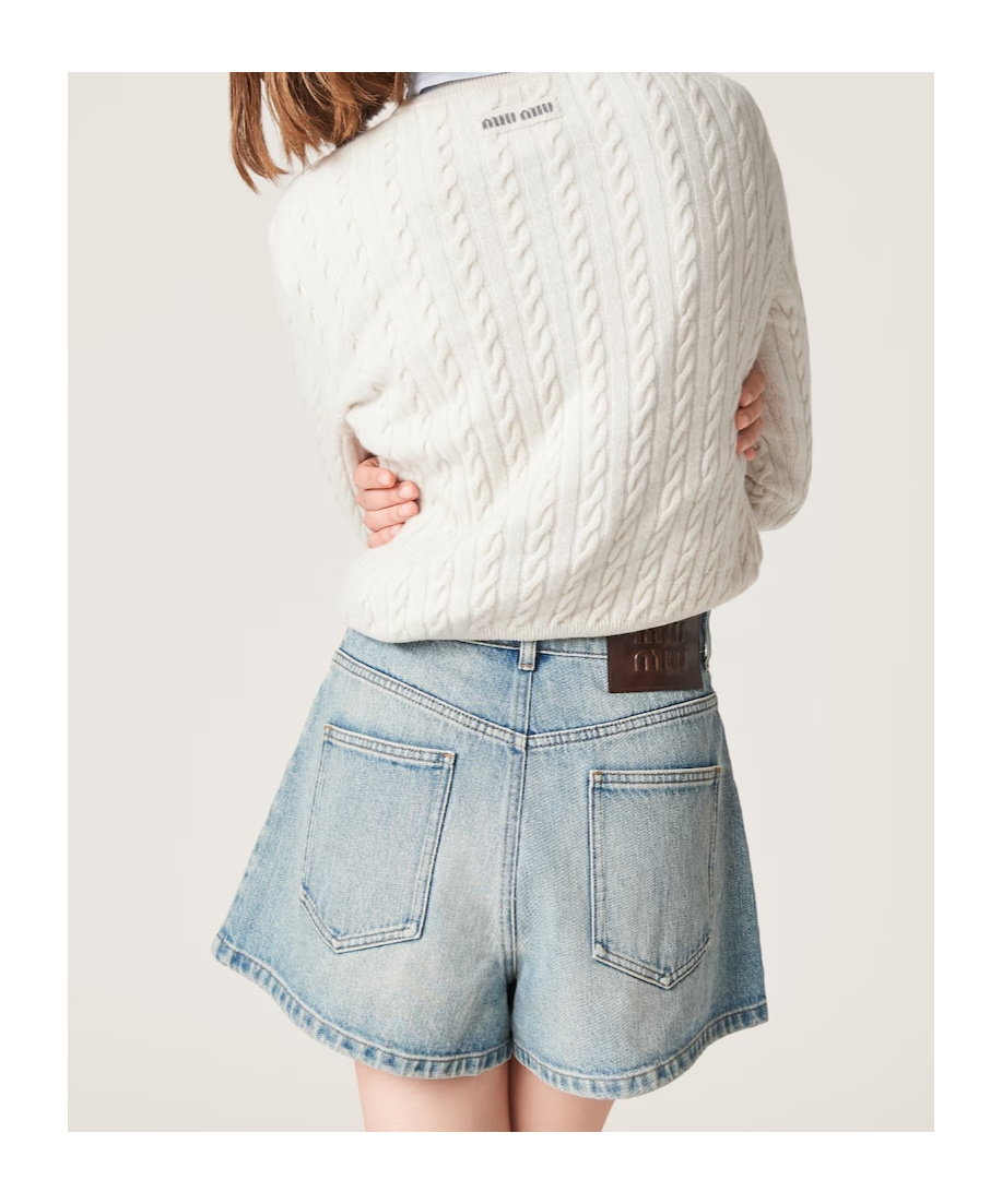 Miu Miu High-waisted Denim Shorts In Light Blue