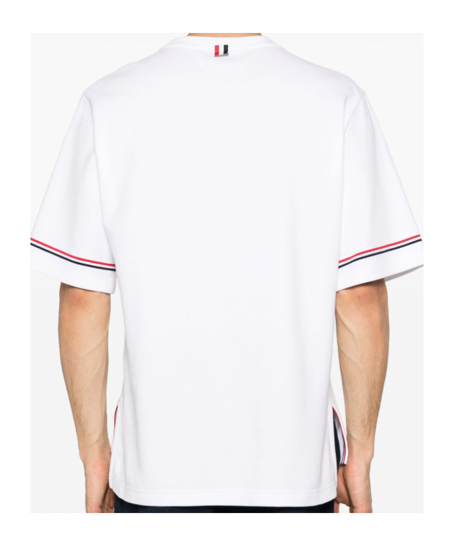 Thom Browne White Crewneck T-shirt With Rwb Detail On Neck And Sleeve In White