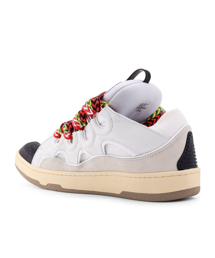Lanvin Curb Sneakers In Leather And Suede With Multicolor Laces In White