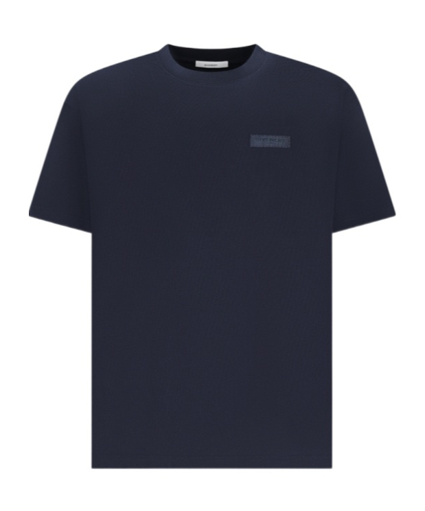 Givenchy Black Crewneck T-shirt With Logo Patch On The Front In Cotton Man