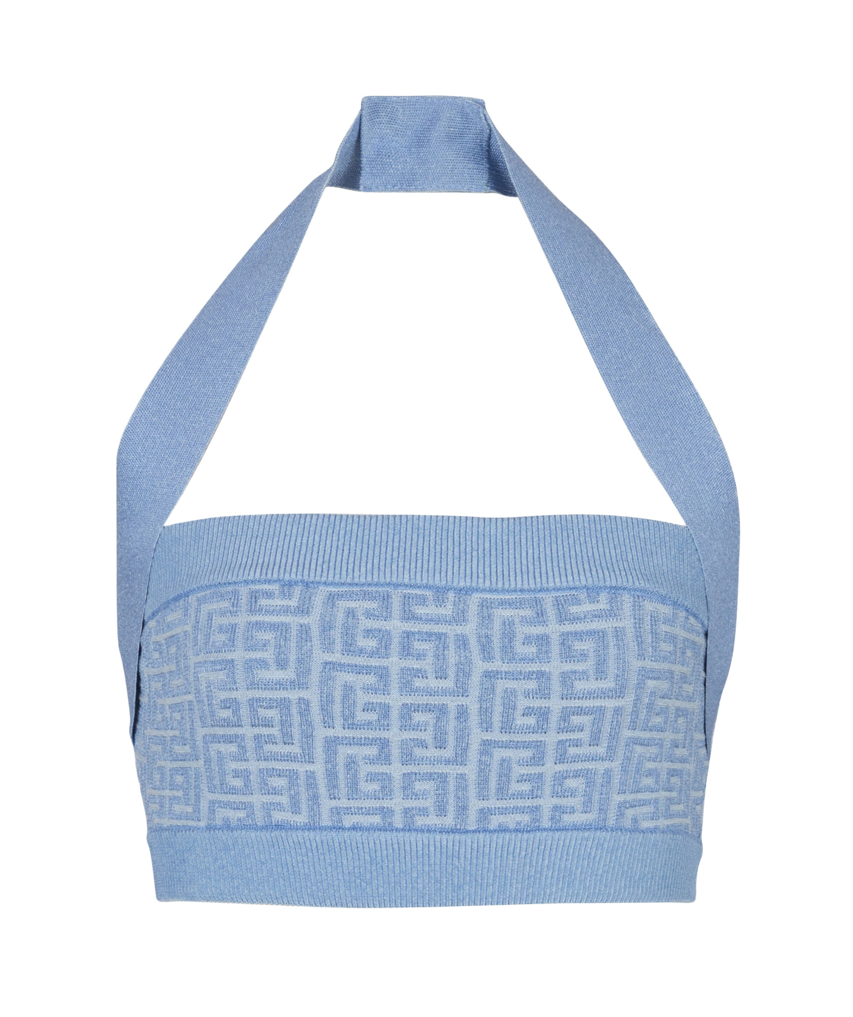 Shop Balmain Knit Halterneck Top With Pb Labyrinth Monogram In Blue