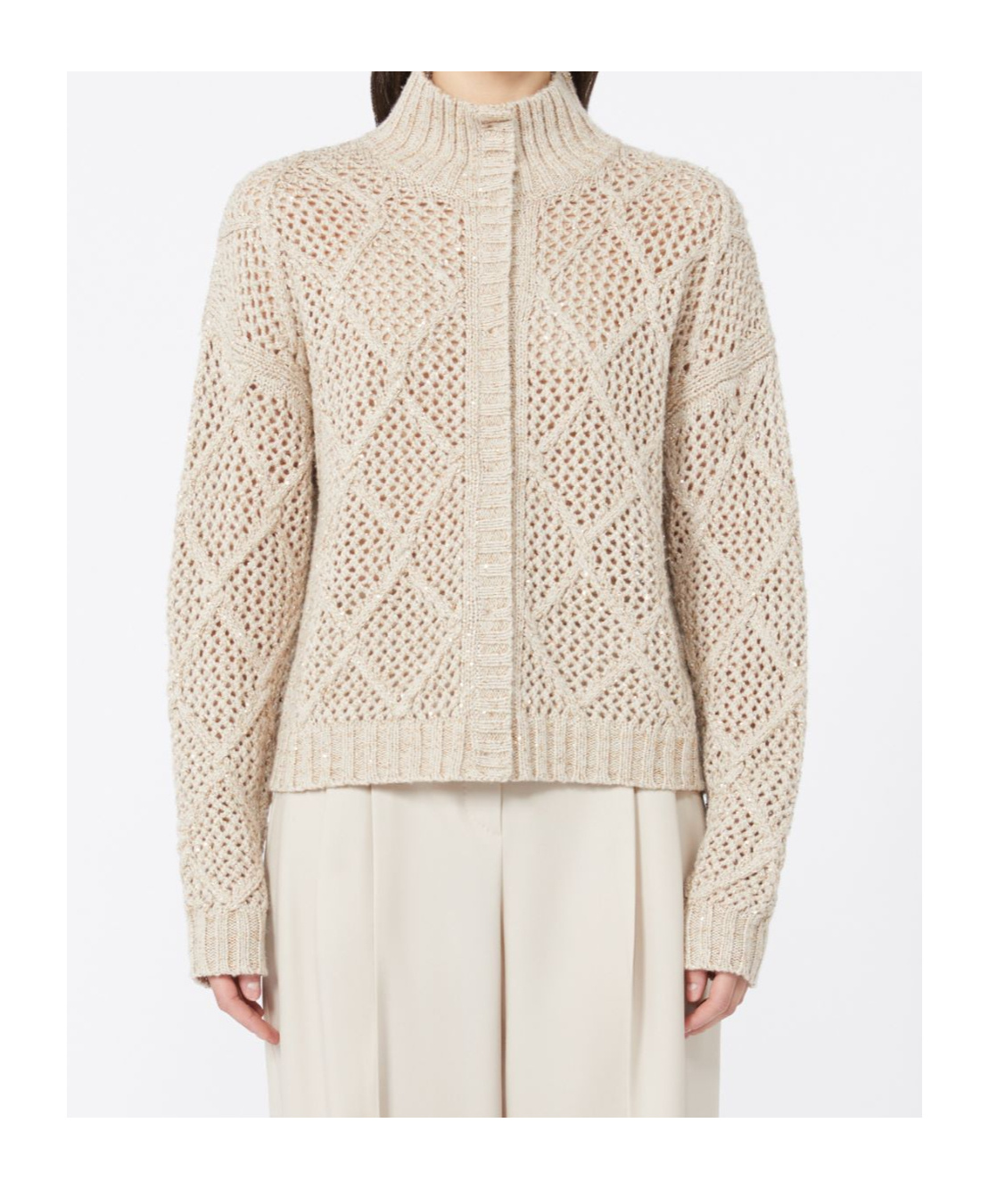 Max Mara Ghinea Diamond-pattern High-neck Cardigan In Neutral