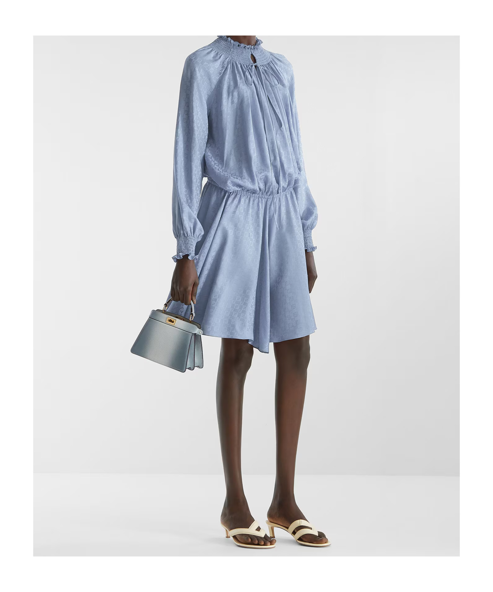 FENDI BLUE SILK JACQUARD DRESS