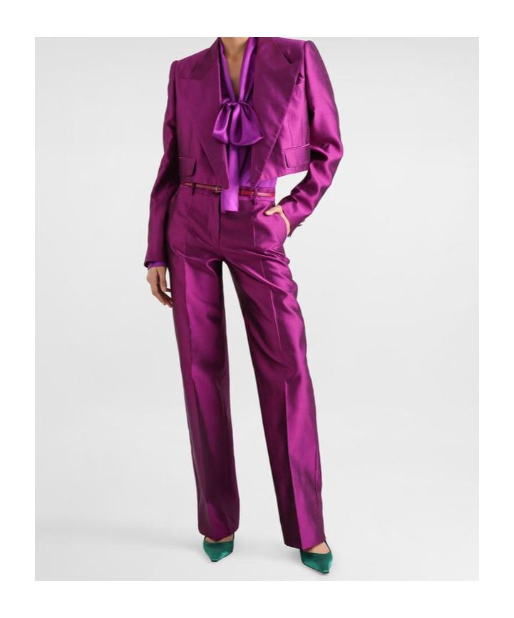 Dolce & Gabbana Pussy-bow Silk-chiffon Blouse In Purple