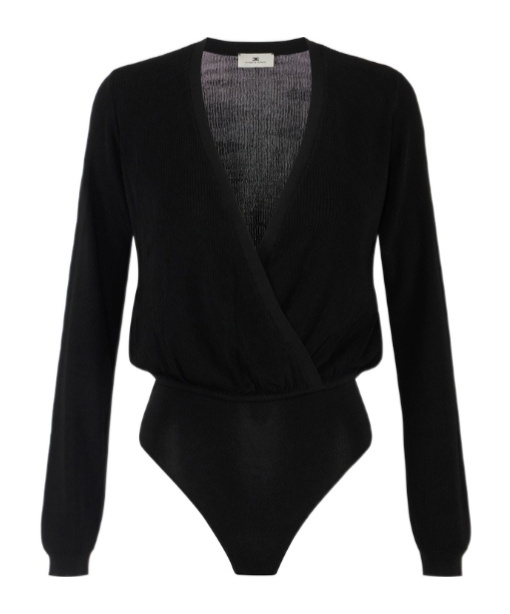 Elisabetta Franchi Ribbed Knit Bodysuit In Black