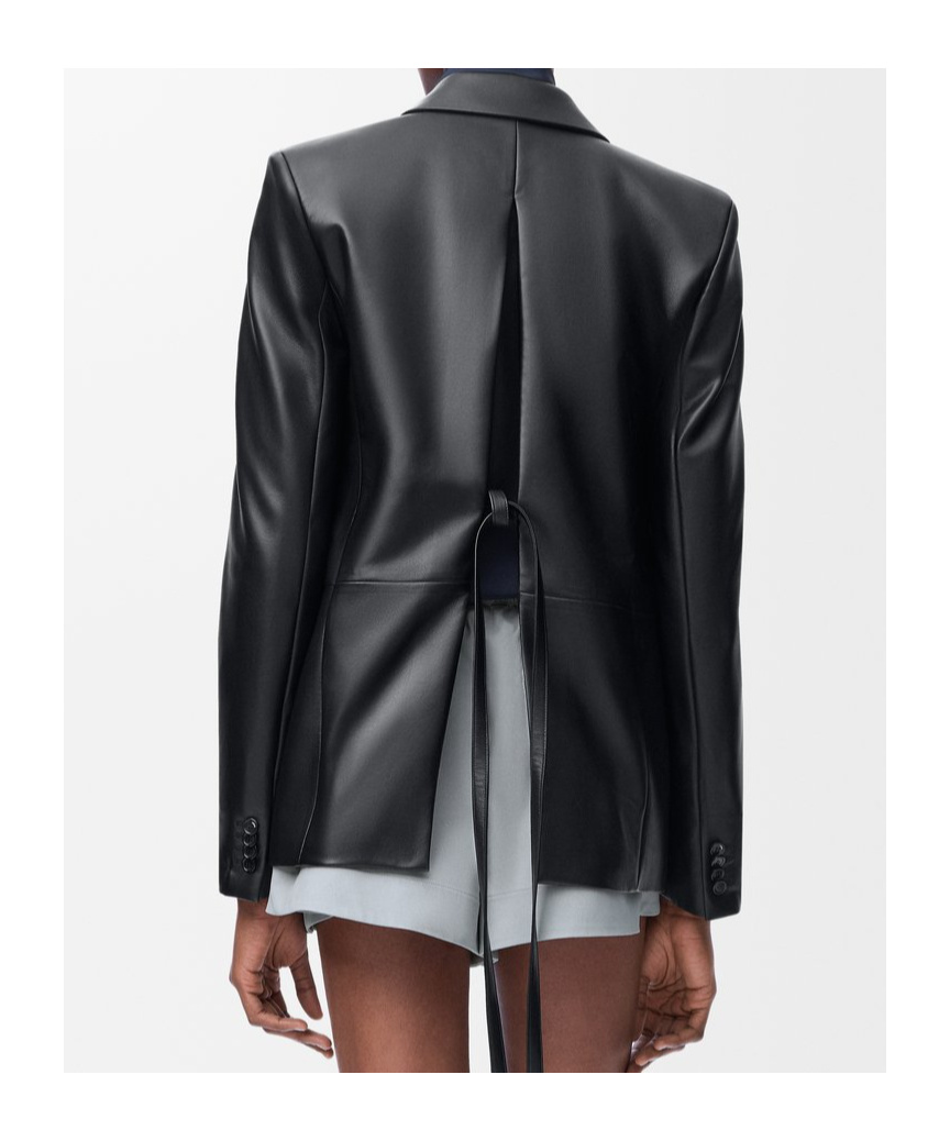 Loewe Leather Blazer With Notch Lapel And Tie Detail In Black