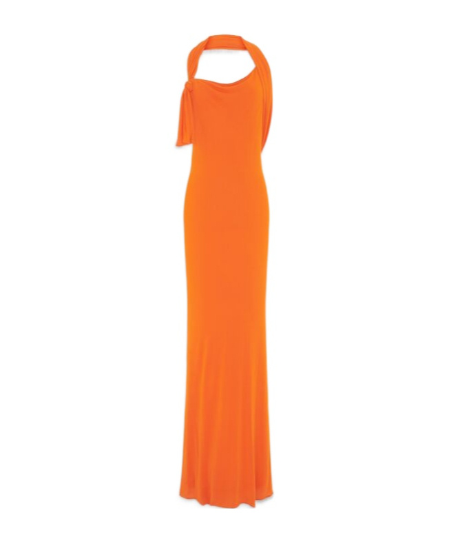 Saint Laurent Jersey Halterneck Dress In Orange