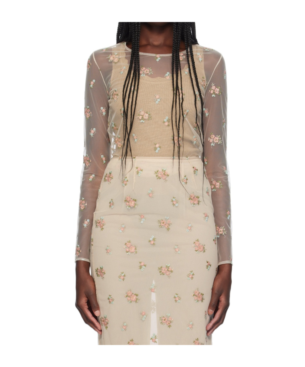 Shop Blumarine Floral Pattern Embroidered T-shirt In Nude
