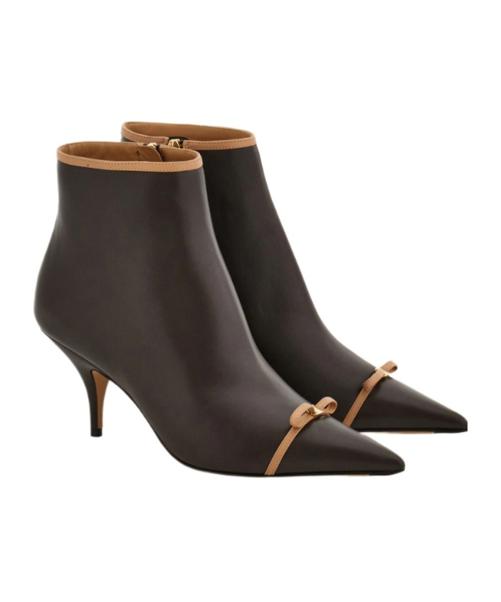 Ferragamo Pointed Ankle Boot With Mini Bow Detail In Brown