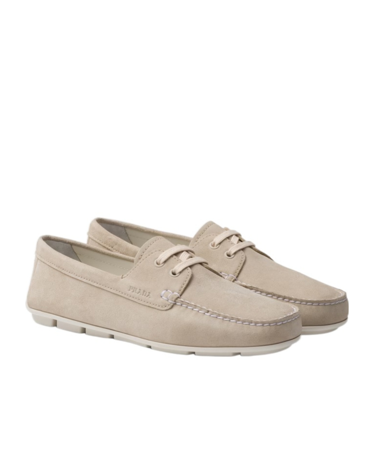 Prada Suede Driving Shoes In Nude