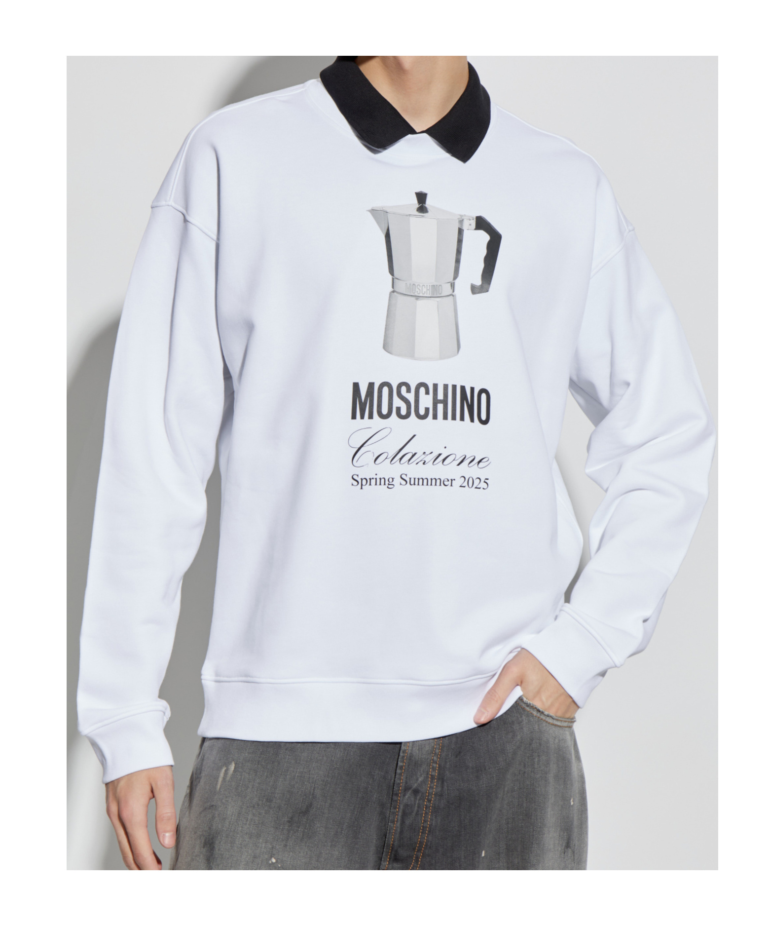 Moschino Morning Graphic Print Crew Neck Sweatshirt In White