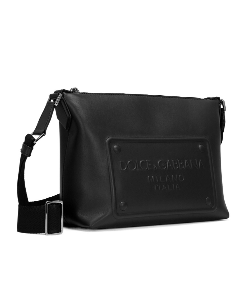 Dolce & Gabbana Calfskin Crossbody Bag With Raised Logo In Black
