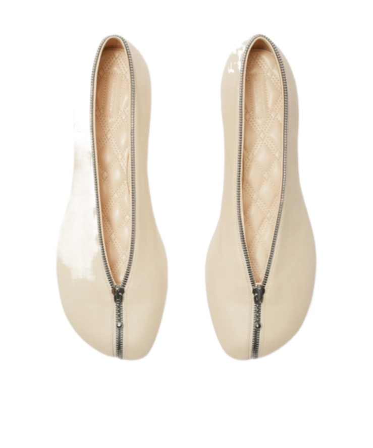 Burberry Sadler Ballerina With Light Beige Leather Zip Women In Transparent