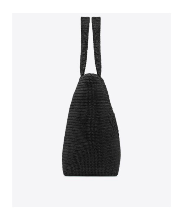 Saint Laurent Logo-embossed Raffia Tote Bag In Black