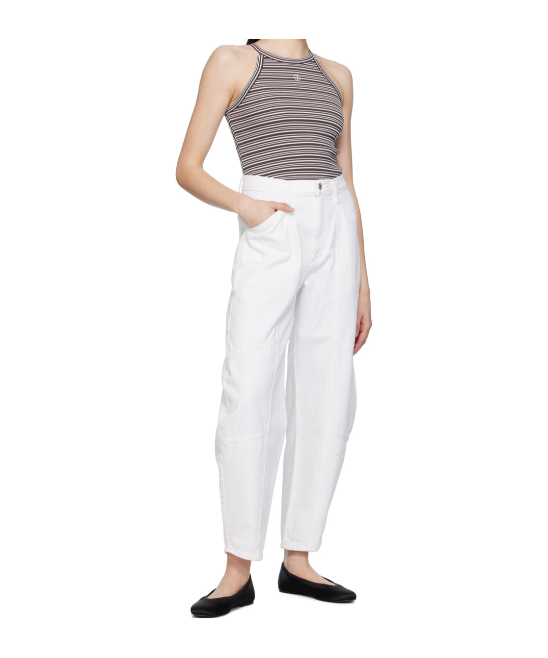 Agolde High Waist Denim Trousers In White
