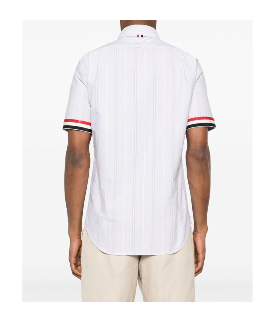 Thom Browne Rwb-edge Striped Short-sleeved Shirt In White