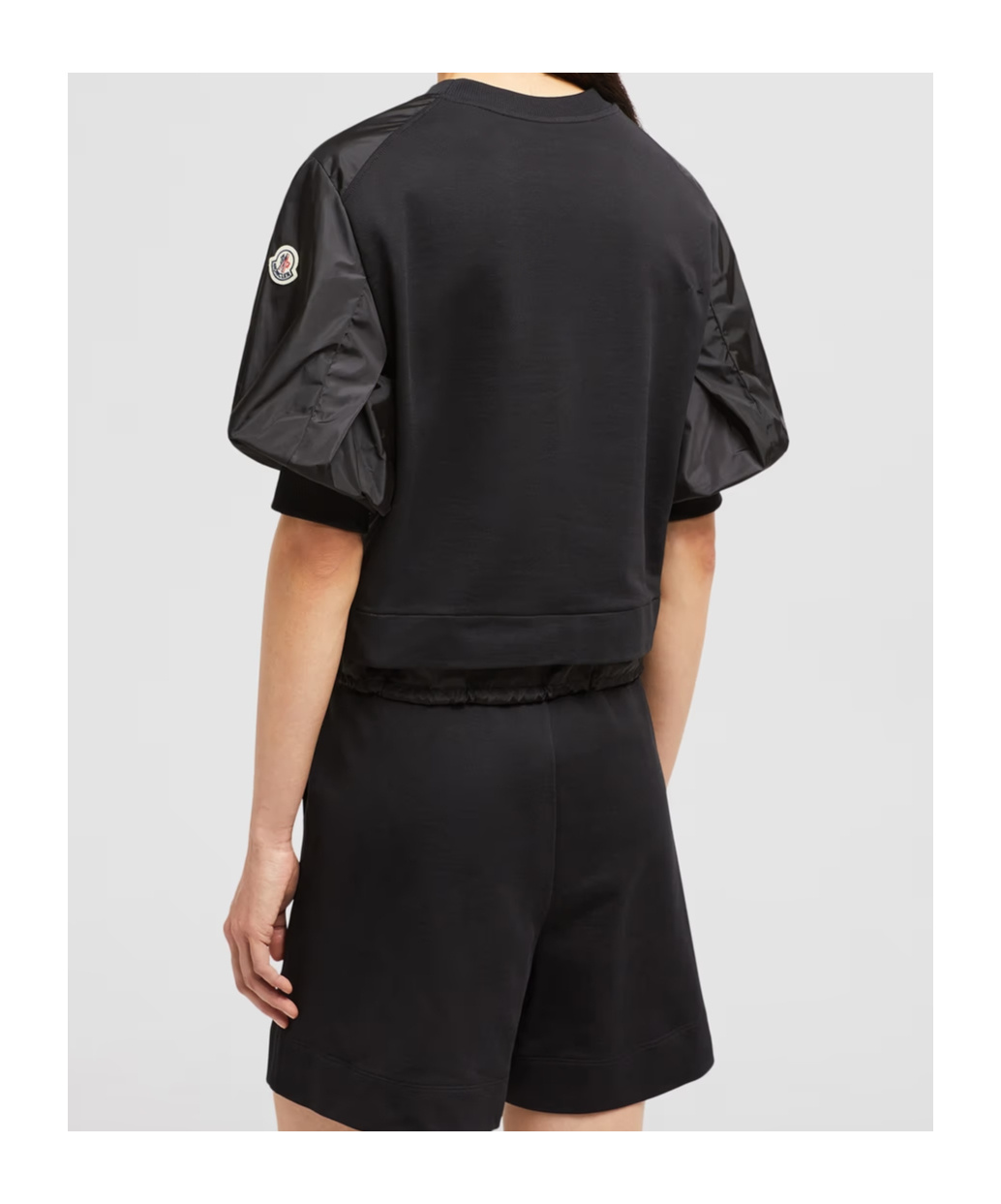 Moncler Cotton And Nylon T-shirt With Puffed Sleeves In Black