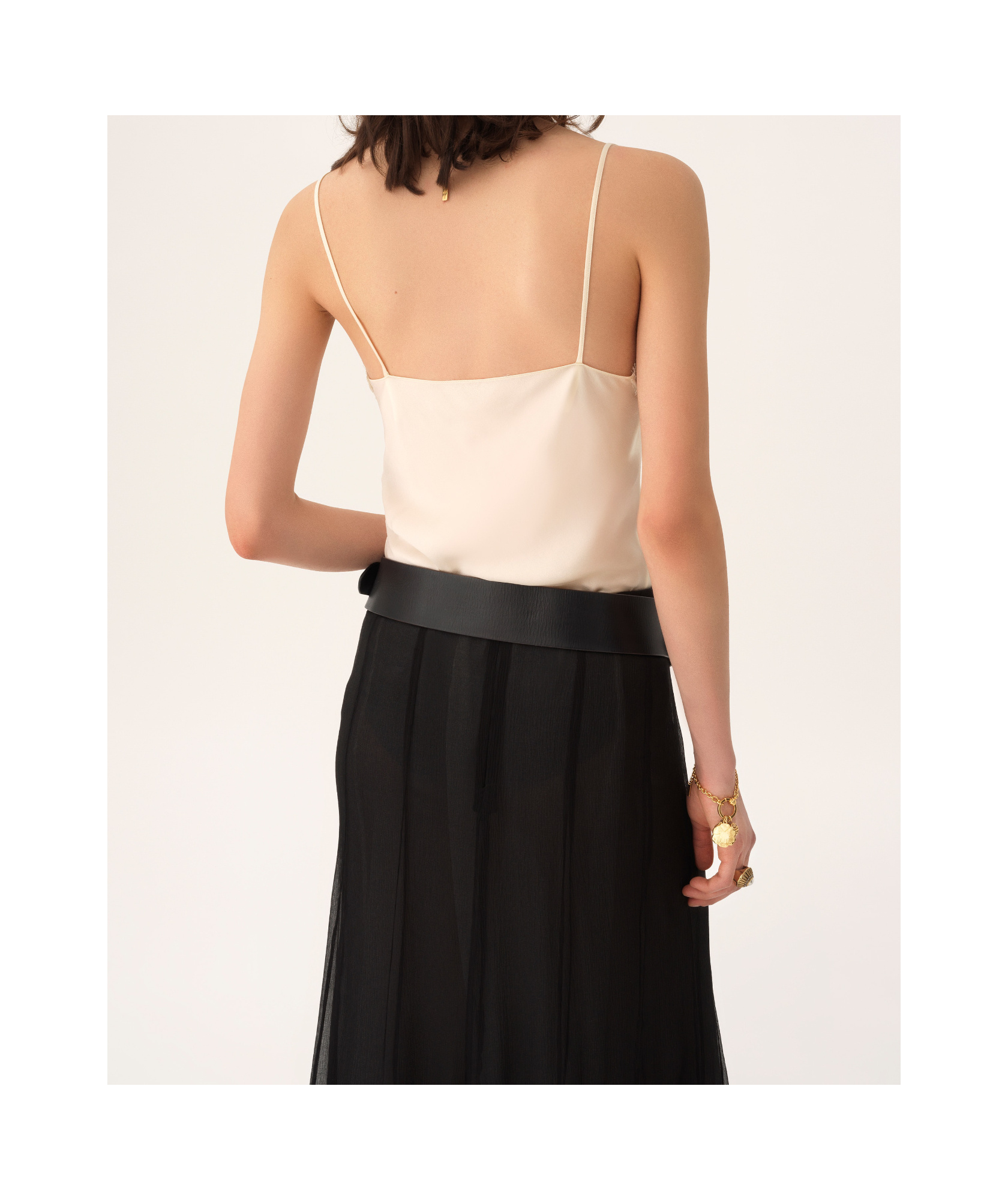 Chloé Camisole Top In Washed Silk Satin  Lace In White