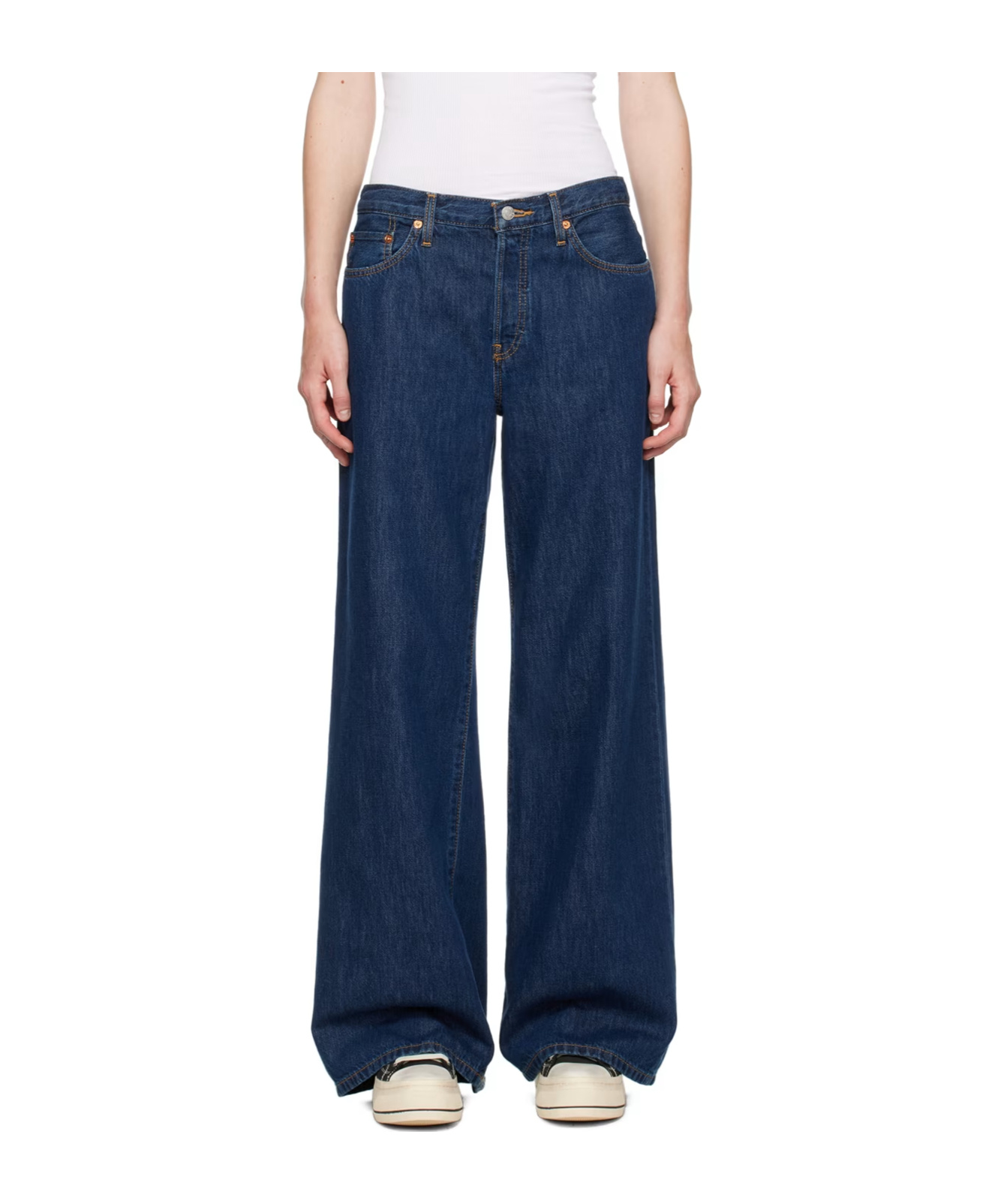 Re/done Indigo Mid Rise Palazzo Jeans In Blue