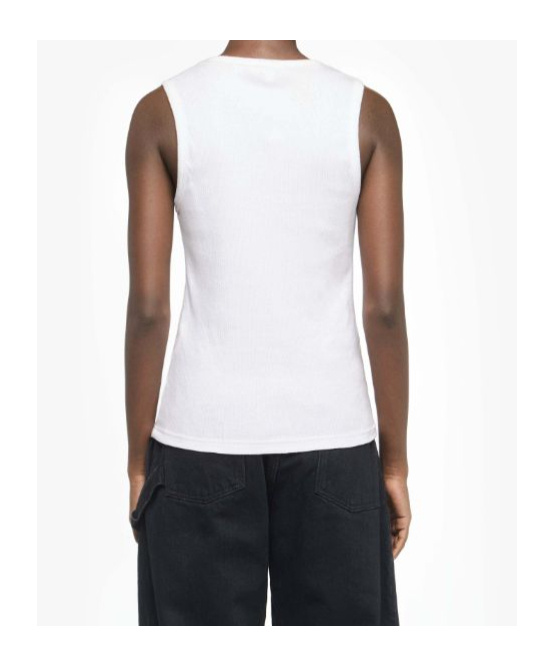 Jw Anderson Crew Neck Ribbed Sleeveless Top Straight Hem In White