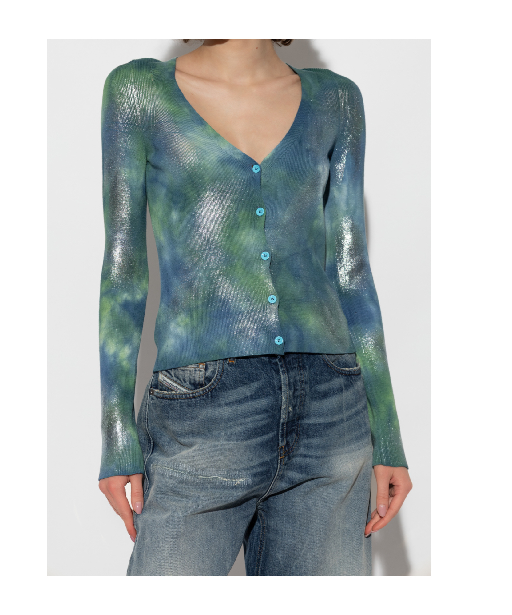 Diesel Tie-dye V-neck Cardigan In Blue