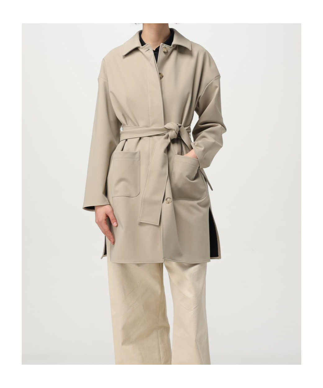 Max Mara Lapel Long Sleeve Coat In Nude