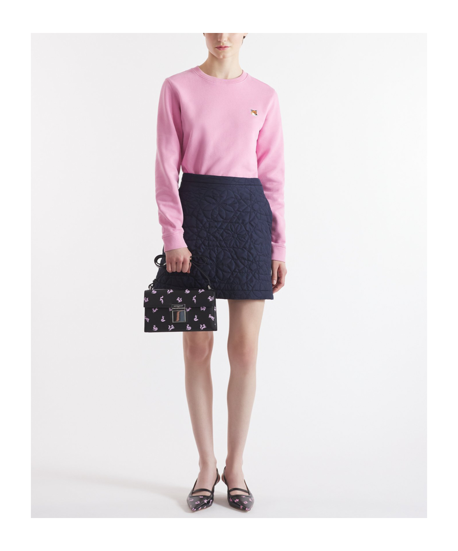 Maison Kitsuné Fox Head Patch Crewneck Sweatshirt In Pink