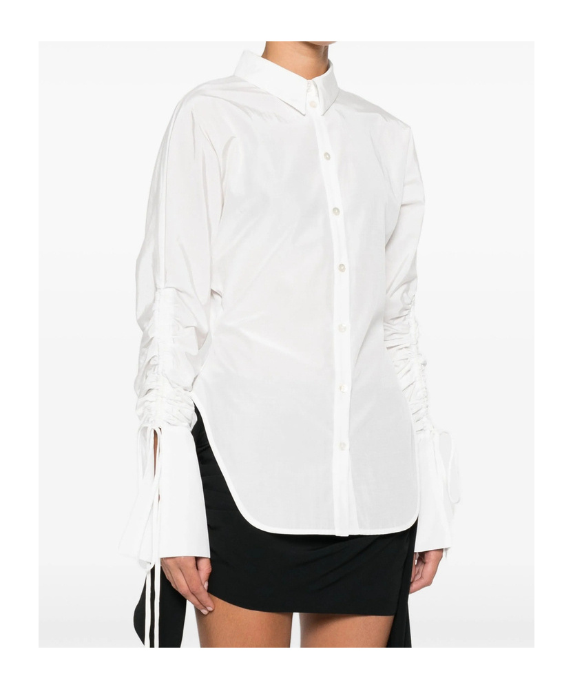 Blumarine Gathered-sleeve Button-down Shirt In White