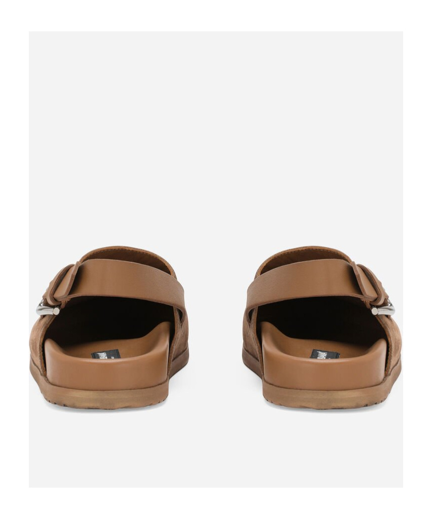 Dolce & Gabbana Logo-plaque Suede Mules In Brown