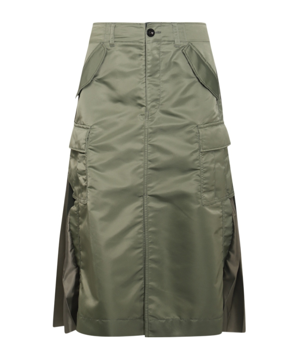 Sacai Pleated Gathered Midi Skirt In Green