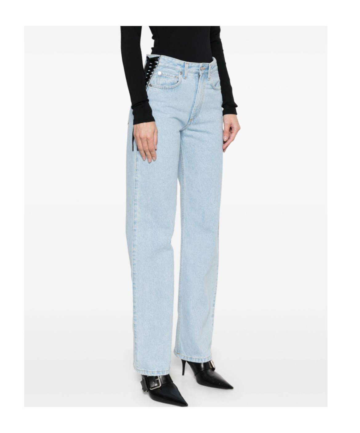 Mugler Lace-up Detail Denim Trousers With Back Pockets In Blue