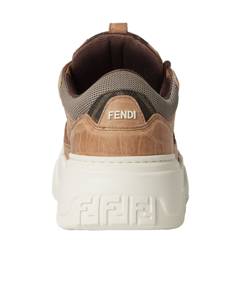 Fendi Crocodile-print Leather Force Sneakers Shoes In Brown
