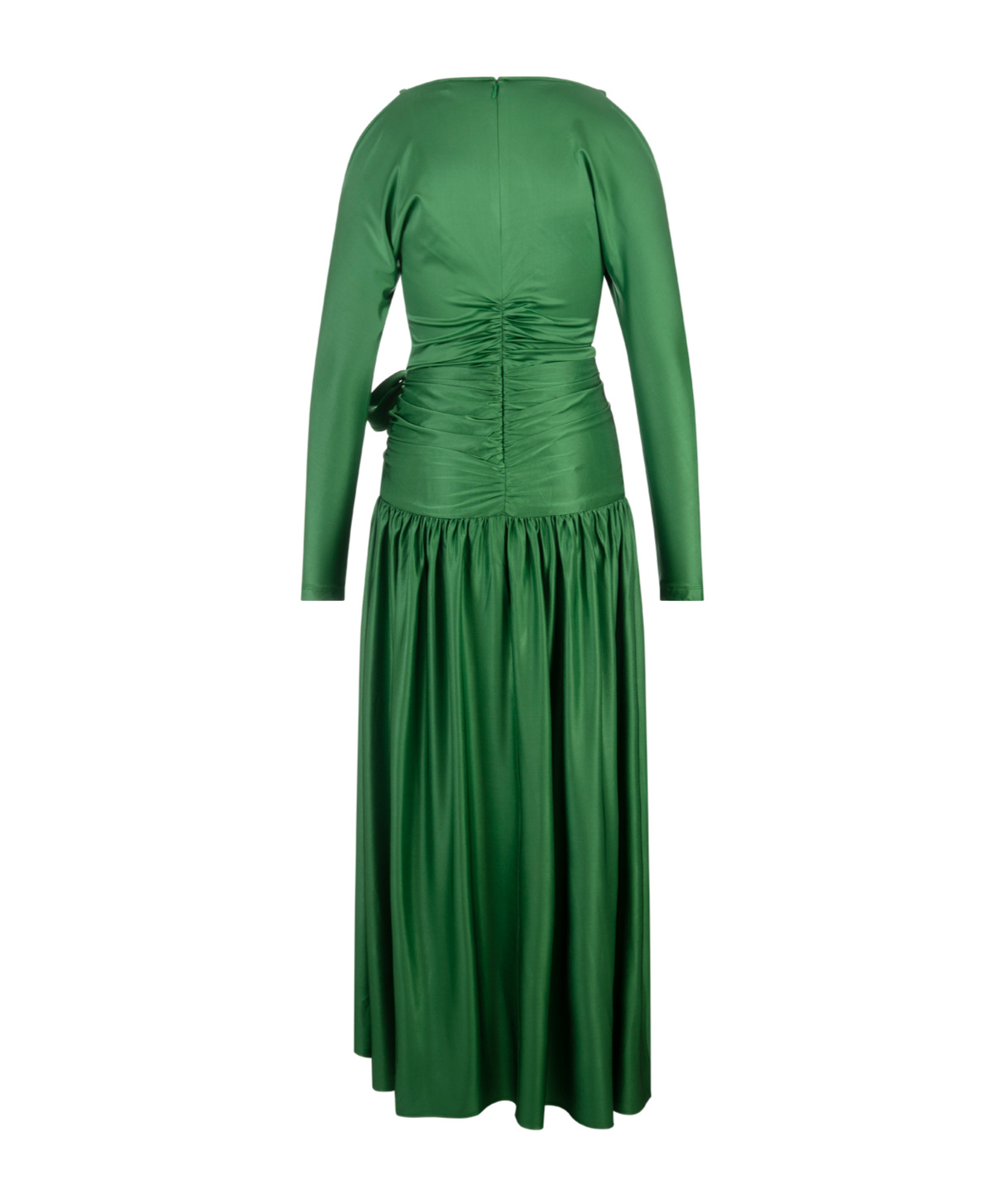Rabanne Green Satin Long Dress With Bow In Green